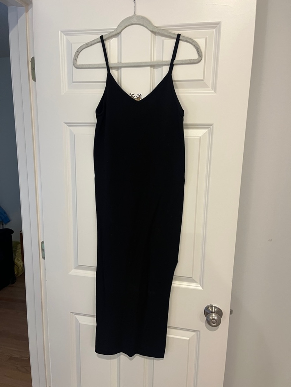 Fabletics Black Midi Slip Dress with Spaghetti Straps